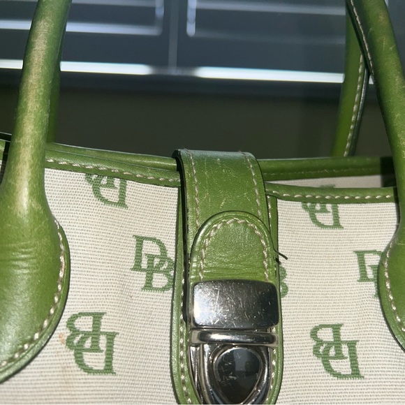 RARE Vintage Dooney & Bourke, D&B, cream & green Satchel handbag w/leather trim - Picture 12 of 14